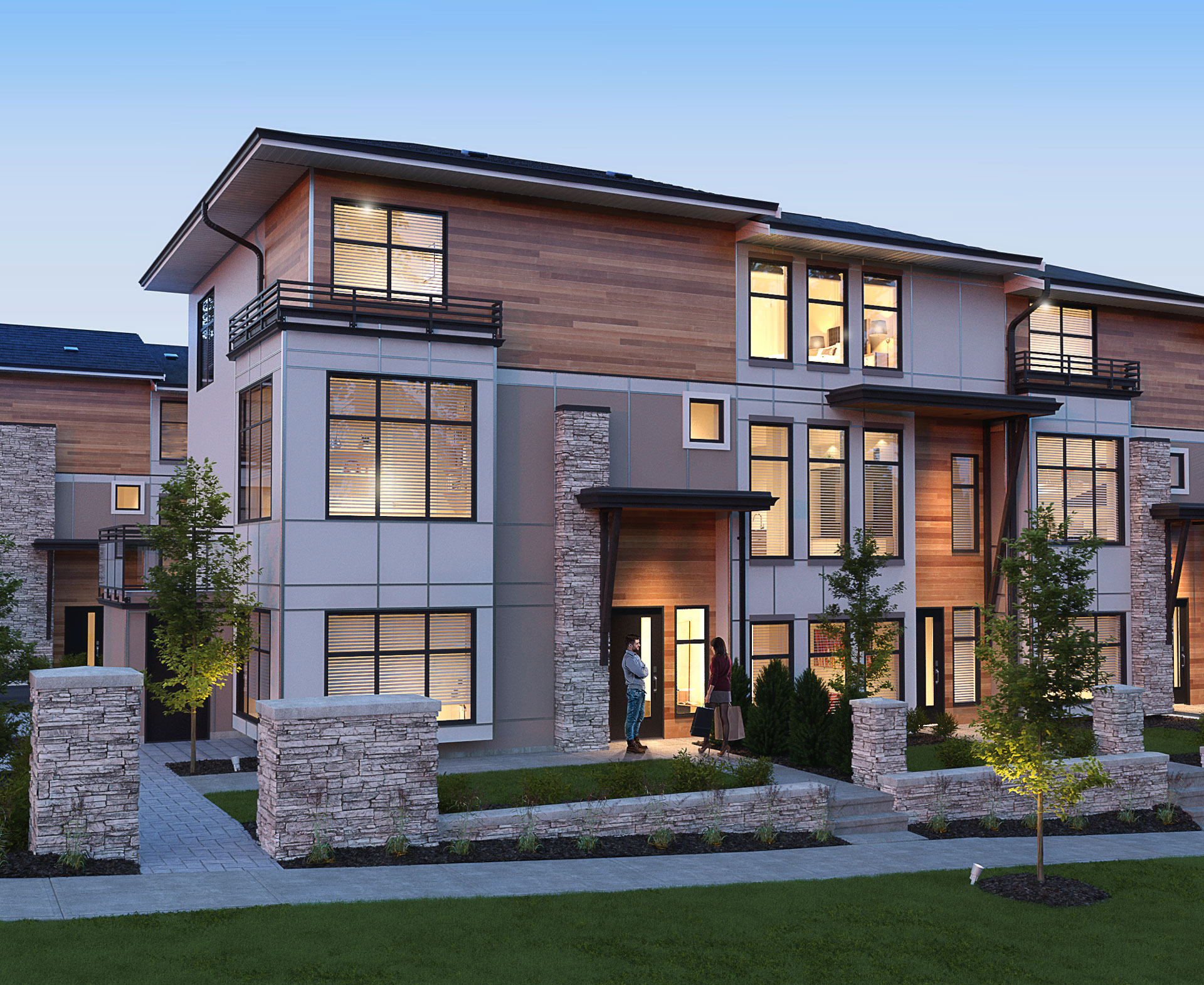 townhome rendering langley dusk exterior